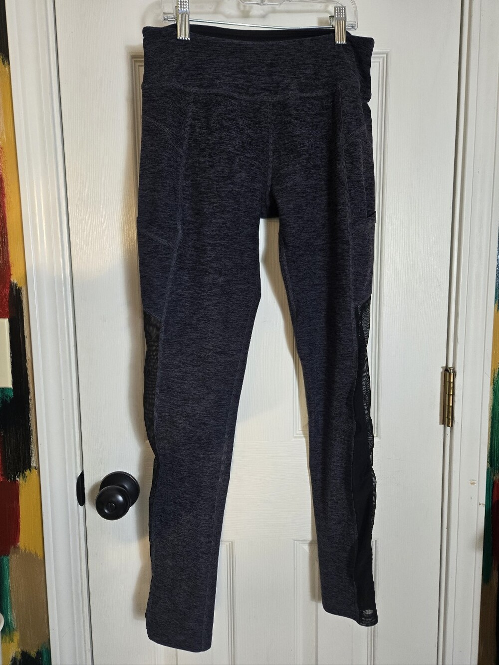 Beyond Yoga Dark Blue Space Dye Mesh Insert Ankle Leggings Large